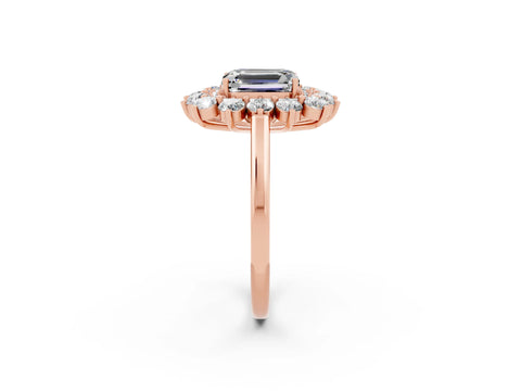 Rose gold Emerald Cut Halo Cluster Diamond Ring with Pave Band and Four-Prong Setting_2