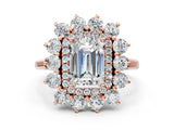 Rose gold Emerald Cut Halo Cluster Diamond Ring with Pave Band and Four-Prong Setting_3