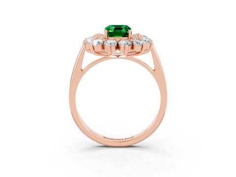 Rose gold Emerald Cut Halo Cluster Diamond Ring with Pave Band and Four-Prong Setting_3