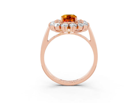 Rose gold Emerald Cut Halo Cluster Diamond Ring with Pave Band and Four-Prong Setting_3