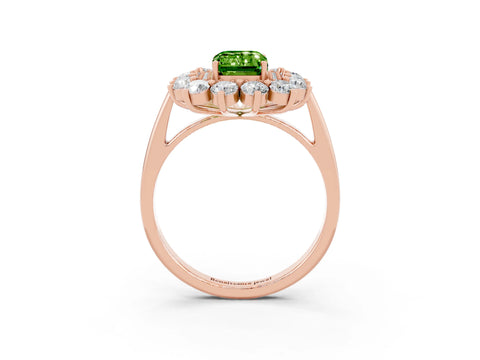 Rose gold Emerald Cut Halo Cluster Diamond Ring with Pave Band and Four-Prong Setting_3