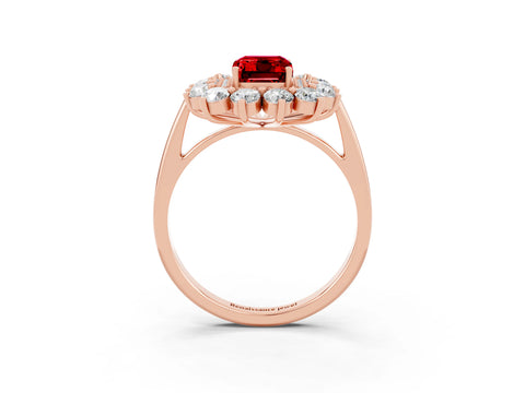 Rose gold Emerald Cut Halo Cluster Diamond Ring with Pave Band and Four-Prong Setting_3