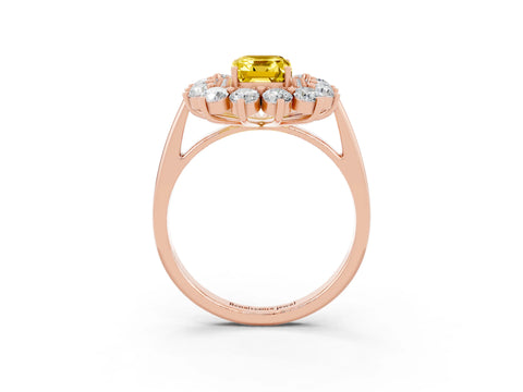 Rose gold Emerald Cut Halo Cluster Diamond Ring with Pave Band and Four-Prong Setting_3