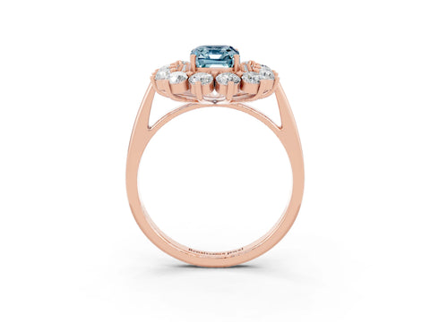 Rose gold Emerald Cut Halo Cluster Diamond Ring with Pave Band and Four-Prong Setting_3
