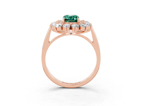 Rose gold Emerald Cut Halo Cluster Diamond Ring with Pave Band and Four-Prong Setting_3