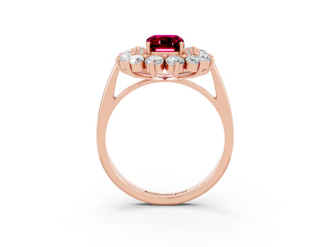 Rose gold Emerald Cut Halo Cluster Diamond Ring with Pave Band and Four-Prong Setting_3