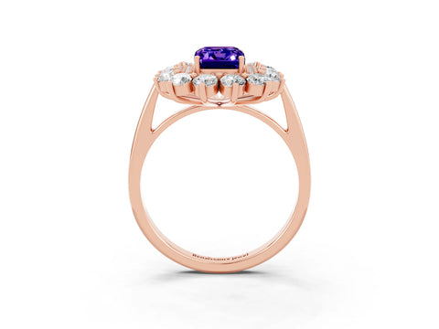 Rose gold Emerald Cut Halo Cluster Diamond Ring with Pave Band and Four-Prong Setting_3