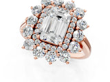 Rose gold Emerald Cut Halo Cluster Diamond Ring with Pave Band and Four-Prong Setting_4