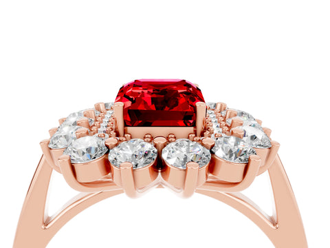 Rose gold Emerald Cut Halo Cluster Diamond Ring with Pave Band and Four-Prong Setting_4