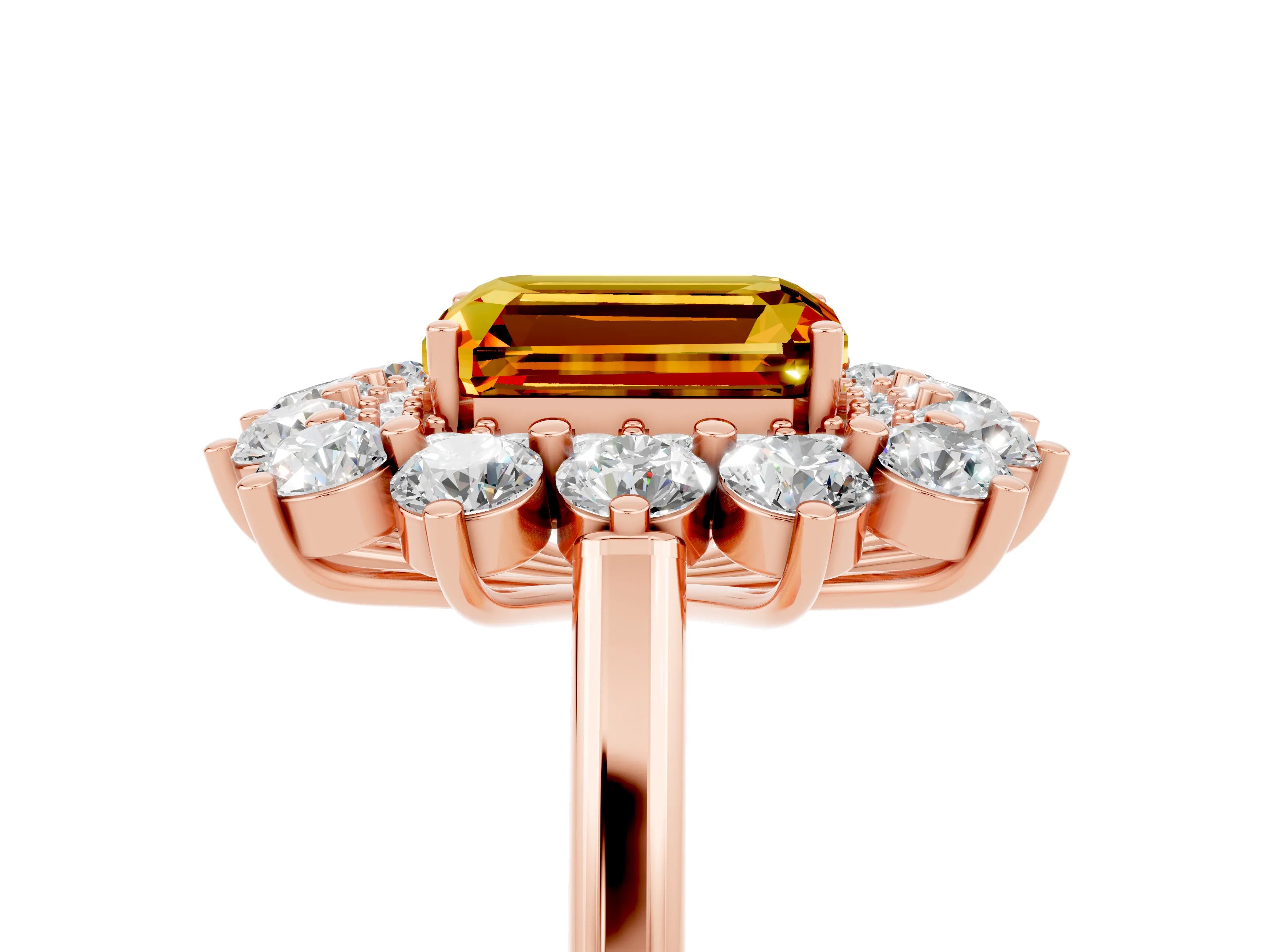 Rose gold Emerald Cut Halo Cluster Diamond Ring with Pave Band and Four-Prong Setting_5