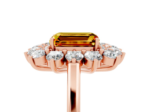 Rose gold Emerald Cut Halo Cluster Diamond Ring with Pave Band and Four-Prong Setting_5