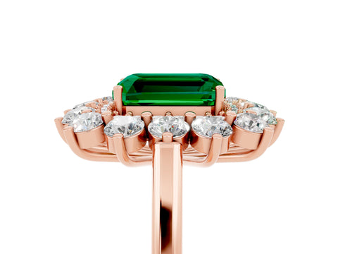 Rose gold Emerald Cut Halo Cluster Diamond Ring with Pave Band and Four-Prong Setting_5