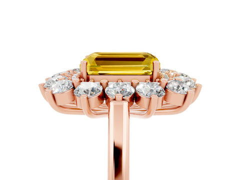 Rose gold Emerald Cut Halo Cluster Diamond Ring with Pave Band and Four-Prong Setting_5