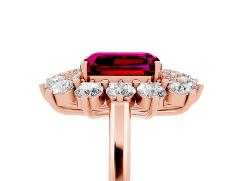 Rose gold Emerald Cut Halo Cluster Diamond Ring with Pave Band and Four-Prong Setting_5