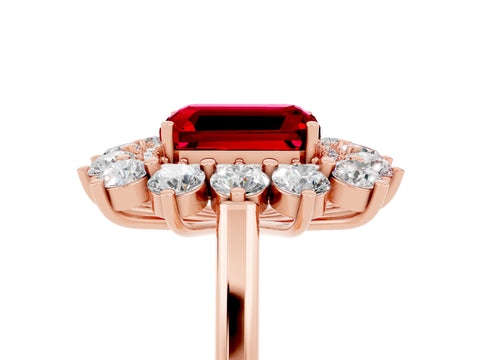 Rose gold Emerald Cut Halo Cluster Diamond Ring with Pave Band and Four-Prong Setting_5