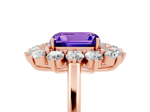 Rose gold Emerald Cut Halo Cluster Diamond Ring with Pave Band and Four-Prong Setting_5