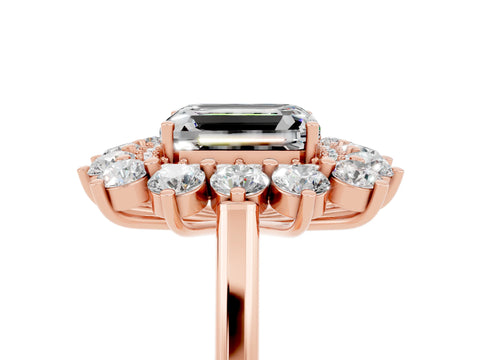 Rose gold Emerald Cut Halo Cluster Diamond Ring with Pave Band and Four-Prong Setting_5