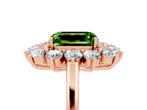 Rose gold Emerald Cut Halo Cluster Diamond Ring with Pave Band and Four-Prong Setting_5