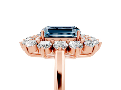 Rose gold Emerald Cut Halo Cluster Diamond Ring with Pave Band and Four-Prong Setting_5