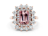 Rose gold Emerald Cut Halo Cluster Diamond Ring with Pave Band and Four-Prong Setting_6