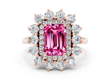 Rose gold Emerald Cut Halo Cluster Diamond Ring with Pave Band and Four-Prong Setting_6