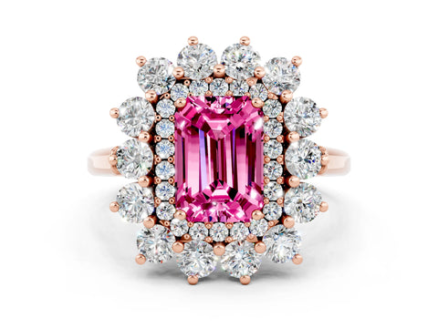 Rose gold Emerald Cut Halo Cluster Diamond Ring with Pave Band and Four-Prong Setting_6