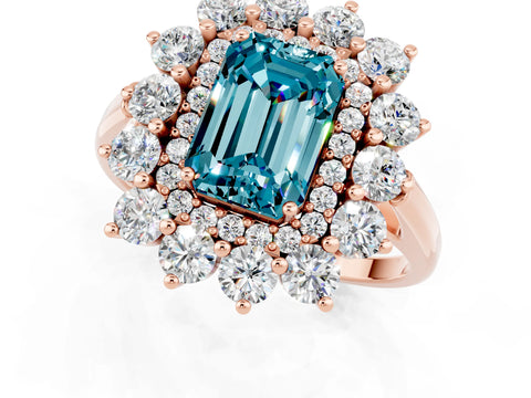Rose gold Emerald Cut Halo Cluster Diamond Ring with Pave Band and Four-Prong Setting_7