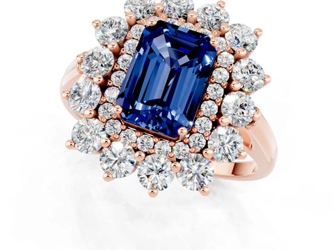 Rose gold Emerald Cut Halo Cluster Diamond Ring with Pave Band and Four-Prong Setting_7