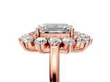 Rose gold Emerald Cut Halo Cluster Diamond Ring with Pave Band and Four-Prong Setting_8