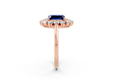 Rose gold Emerald Cut Halo Cluster Diamond Ring with Pave Band and Four-Prong Setting_8