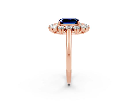 Rose gold Emerald Cut Halo Cluster Diamond Ring with Pave Band and Four-Prong Setting_8