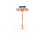 Rose gold Emerald Cut Halo Cluster Diamond Ring with Pave Band and Four-Prong Setting_8