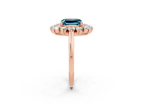 Rose gold Emerald Cut Halo Cluster Diamond Ring with Pave Band and Four-Prong Setting_8