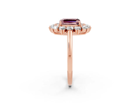 Rose gold Emerald Cut Halo Cluster Diamond Ring with Pave Band and Four-Prong Setting_8