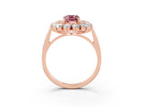 Rose gold Emerald Cut Halo Cluster Diamond Ring with Pave Band and Four-Prong Setting_9