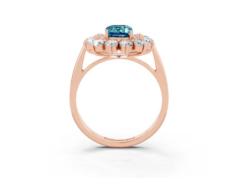 Rose gold Emerald Cut Halo Cluster Diamond Ring with Pave Band and Four-Prong Setting_9