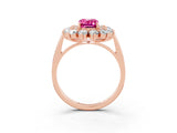 Rose gold Emerald Cut Halo Cluster Diamond Ring with Pave Band and Four-Prong Setting_9