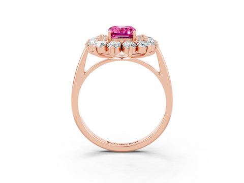 Rose gold Emerald Cut Halo Cluster Diamond Ring with Pave Band and Four-Prong Setting_9
