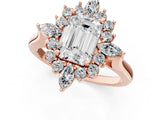 Rose gold Emerald Cut Halo Diamond Cluster Ring with Marquise and Round Stones on a White Gold Band with Prong Setting_16