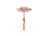 Rose gold Emerald Cut Halo Diamond Cluster Ring with Marquise and Round Stones on a White Gold Band with Prong Setting_17