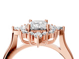 Rose gold Emerald Cut Halo Diamond Cluster Ring with Marquise and Round Stones on a White Gold Band with Prong Setting_19