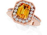Rose gold Emerald Cut Halo Diamond Engagement Ring with Milgrain Pave Band and Four-Prong Setting_1