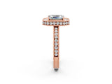 Rose gold Emerald Cut Halo Diamond Engagement Ring with Milgrain Pave Band and Four-Prong Setting_2