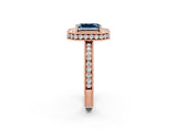 Rose gold Emerald Cut Halo Diamond Engagement Ring with Milgrain Pave Band and Four-Prong Setting_2
