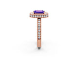 Rose gold Emerald Cut Halo Diamond Engagement Ring with Milgrain Pave Band and Four-Prong Setting_2