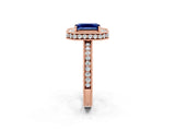 Rose gold Emerald Cut Halo Diamond Engagement Ring with Milgrain Pave Band and Four-Prong Setting_2