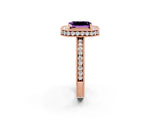 Rose gold Emerald Cut Halo Diamond Engagement Ring with Milgrain Pave Band and Four-Prong Setting_2