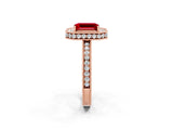 Rose gold Emerald Cut Halo Diamond Engagement Ring with Milgrain Pave Band and Four-Prong Setting_2