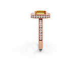 Rose gold Emerald Cut Halo Diamond Engagement Ring with Milgrain Pave Band and Four-Prong Setting_2