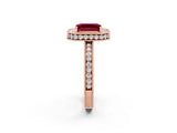 Rose gold Emerald Cut Halo Diamond Engagement Ring with Milgrain Pave Band and Four-Prong Setting_2